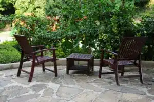 clean patio surrounded by greens