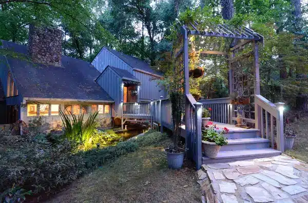 Home patio layout planned with space for seating and a fire pit